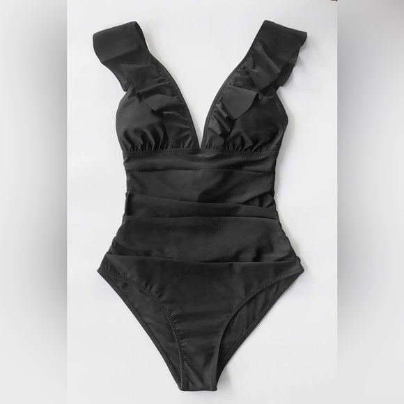 CUPSHE Women's Ruffled One Piece Swimsuit V Neck Lace Up/size M - Picture 13 of 14